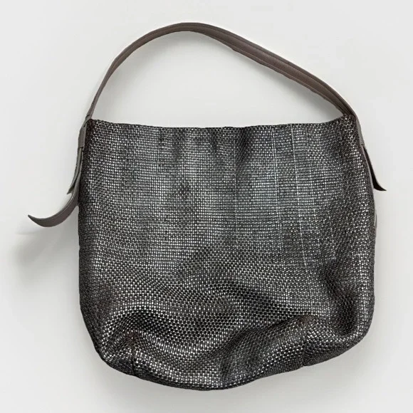 COLE HAAN Leather‎ Metallic Woven Shoulder Bag Hobo Bronze