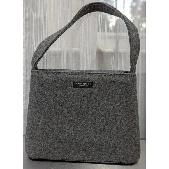 Kate Spade Vintage Gray Wool Felt Hobo Shoulder Bag‎ Magnetic Closure