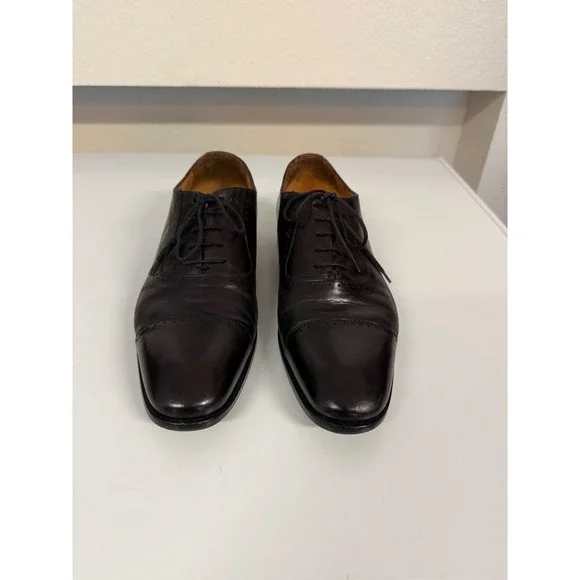 Saks Fith Avenue Italian Leather Cap Toe Oxfords Burgundy Dress Shoes Mens 8.5M