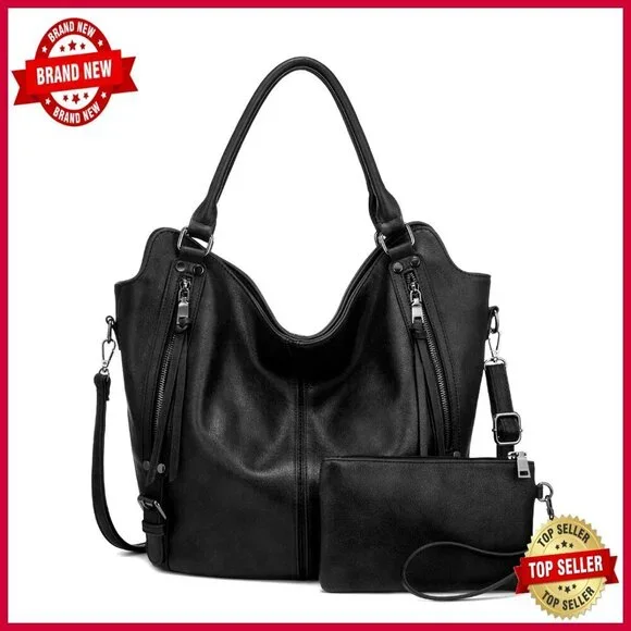 Large PU Leather Hobo Tote with Adjustable Strap, Multiple Pockets