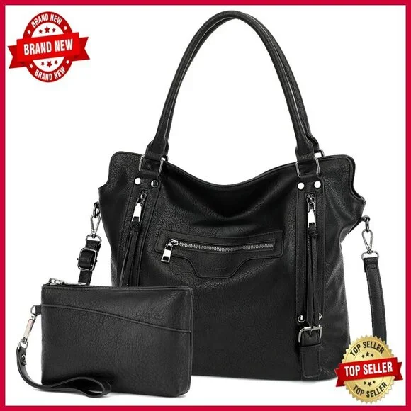 Large Vegan Leather Hobo Tote with Adjustable Strap and Multiple Pockets
