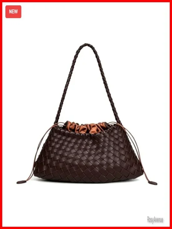 Women's Hand-Woven Faux Leather Slouchy Hobo Shoulder Bag with Detachable