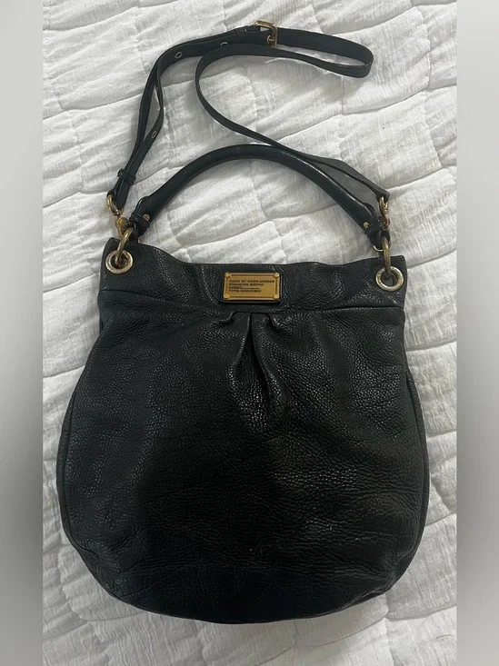 Marc by Marc Jacobs Black Pebbled Leather Hobo with Gold Hardware