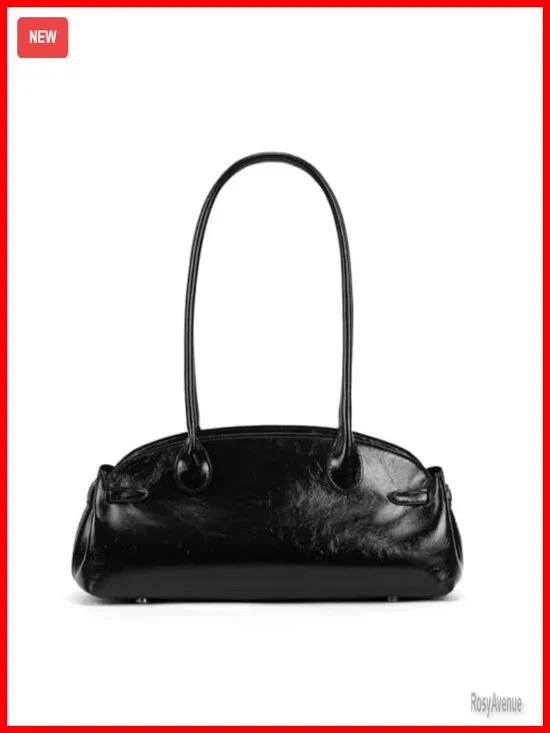 Vintage Shoulder Bag Glossy Faux Leather Dome Hobo Purse