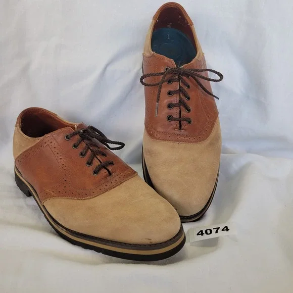E T Wright Mens Saddle Shoes Leather Upper Tan Brown Lace Up Size 8 D