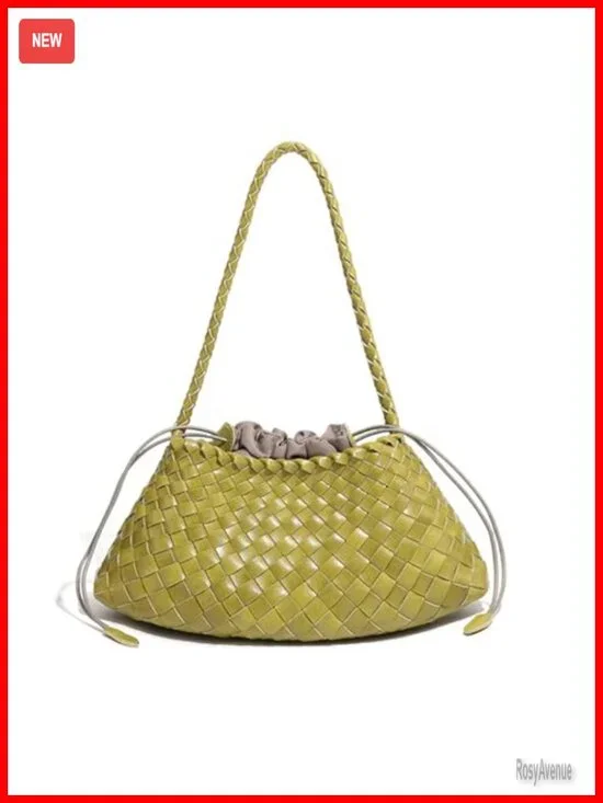 Women's Vegan Leather Woven Hobo Shoulder Tote Bag Handwoven Slouchy Purse