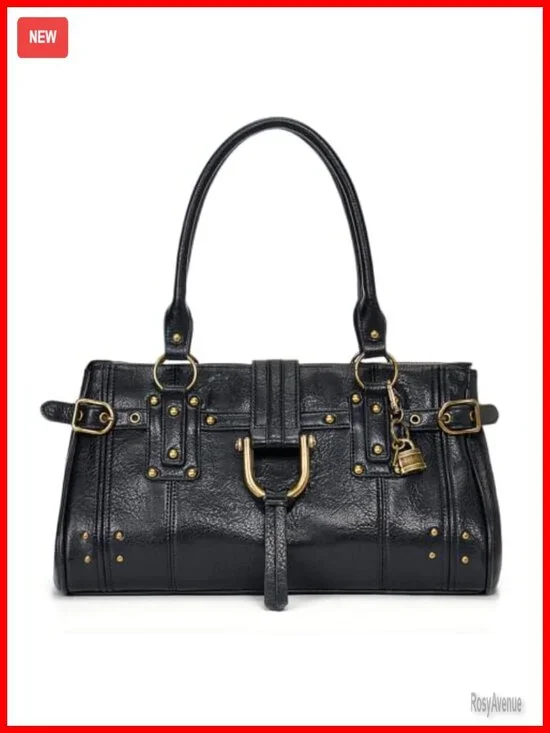 Slouchy Y2K Hobo Shoulder Bag Karlie Lock Tote Purse Women's Retro Soft