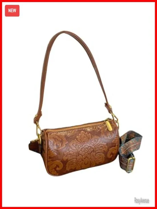 Vintage Western Floral Tooled Leather Crossbody Hobo Purse