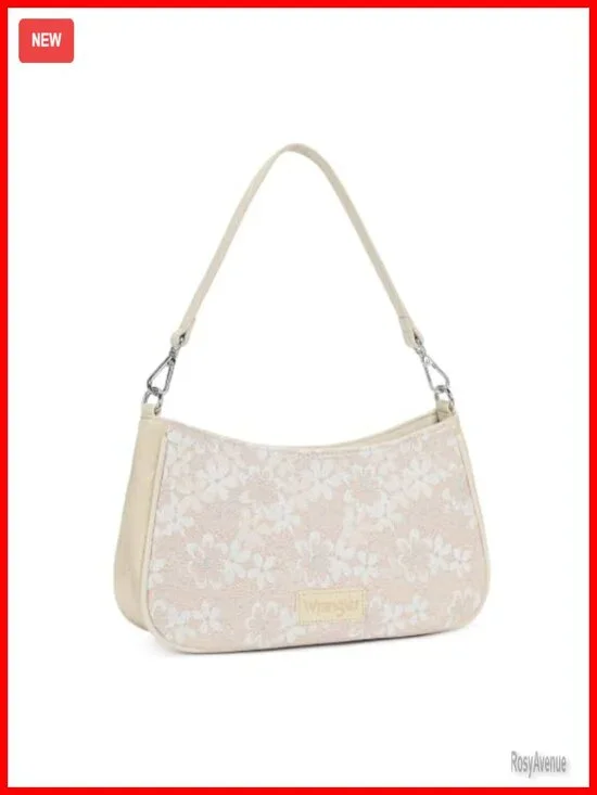 Faux Leather Lace Floral Hobo Handbag with Crossbody Strap