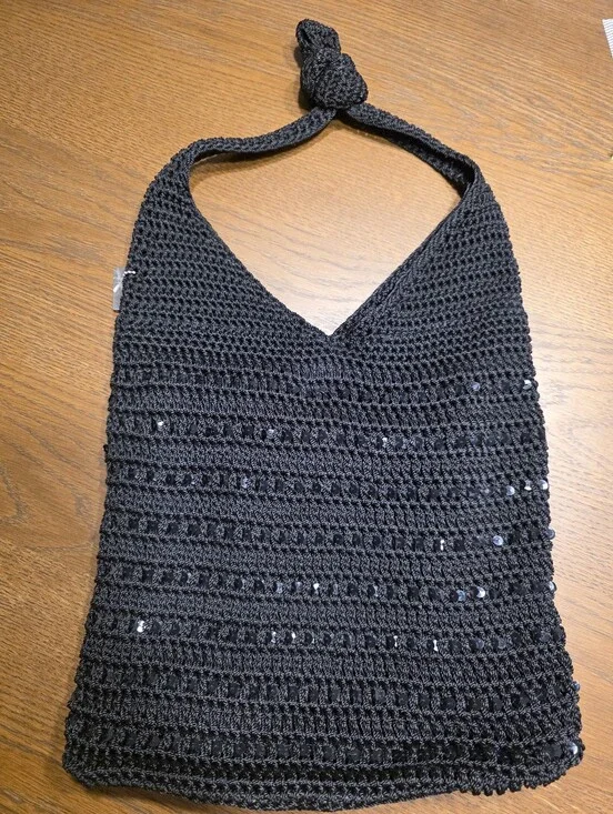 Y2K Lina Black Crochet Sequin Slouchy Hobo Shoulder Bag