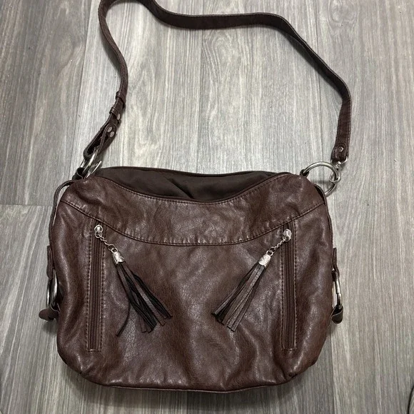 Dark brown leather purse shoulder bag hobo