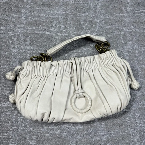 BCBG Maxazira White Leather Boho Y2K Mini Shoulder Bag