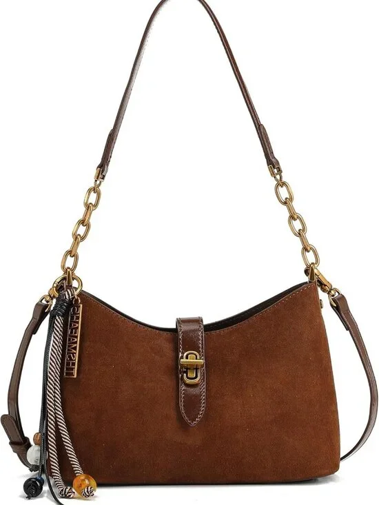 Lightweight Suede Crescent Shoulder Bag, Hobo Purse with Chain & Adjustable