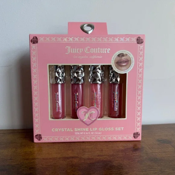 New Juicy Couture 4 Pck Crystal Shine Lip Gloss Set Shimmer Makeup Cosmetic