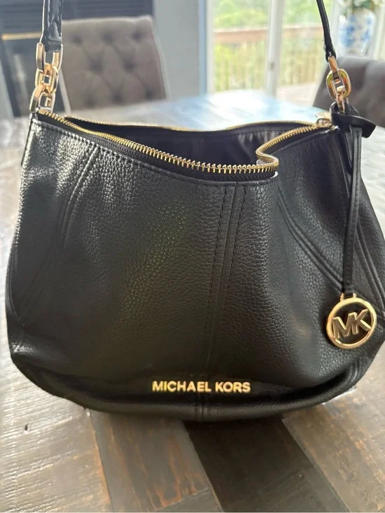 Michael Kors Black Pebbled Leather Hobo with Gold Hardware