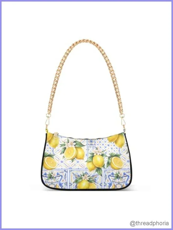 Womens Hobo Shoulder Bag Vintage Print Tote Handbag with Zipper Closure Gold