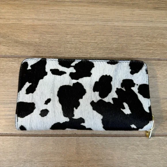 Isadora Leather Cowhide Hair on Hide Zip Around Wallet Italy Western Boho NEW