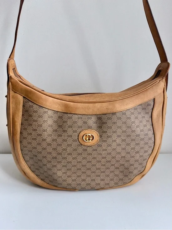 Authentic Gucci Micro GG Supreme Vintage Crescent Crossbody Bag
