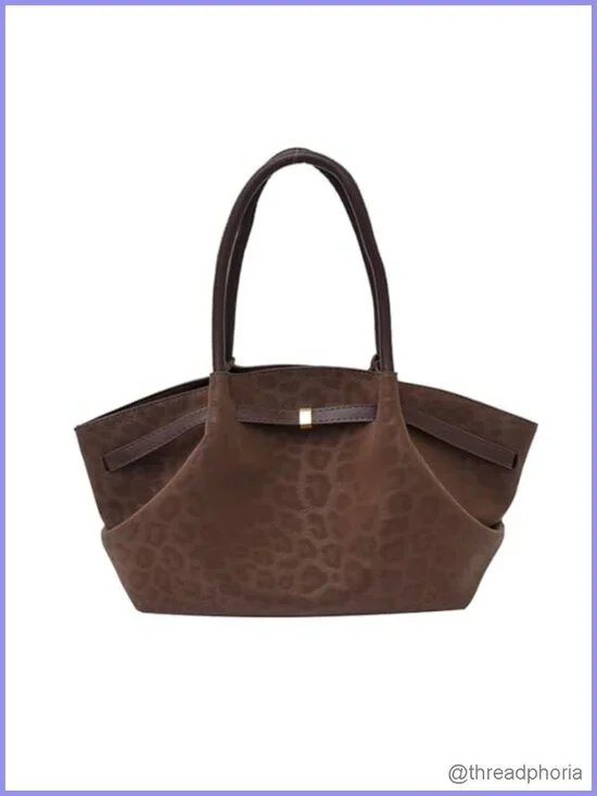 Faux Suede Tote Bag Women Leopard Print Hobo Handbag Shoulder Bag Work Travel