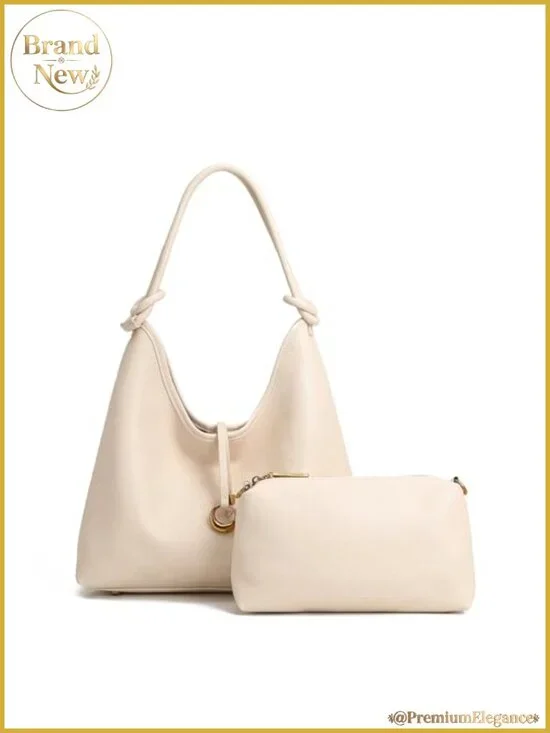 Vegan PU Leather Hobo Tote Bag with Detachable Pouch, Shoulder Crossbody Purse