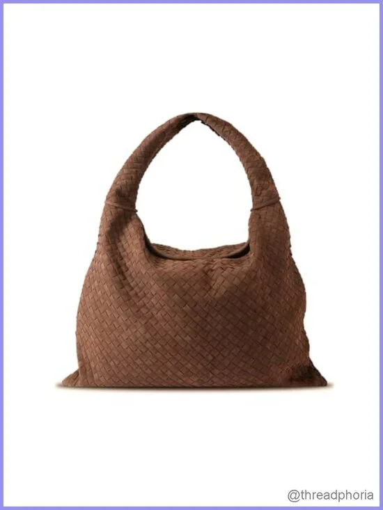 Vegan Leather Woven Tote Handbag Suede Hobo Shoulder Bag
