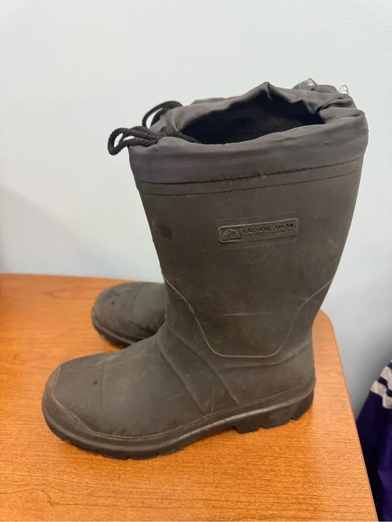 Ozark Trail Kids Black Rubber Winter Boots with Drawstring Top