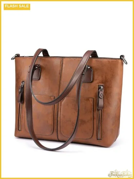 Vintage Faux Leather Hobo Tote Bag with Multi-Pockets, Work Shoulder Handbag