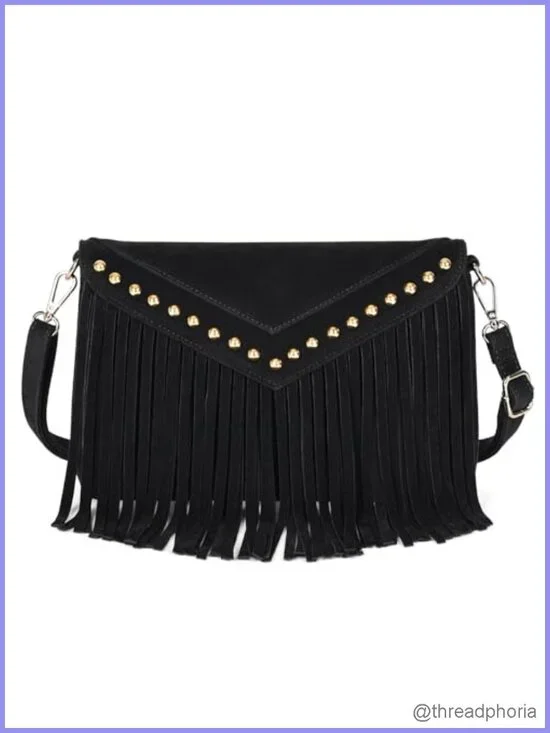 Faux Suede Fringe Crossbody Hobo Bag with Detachable Strap, Boho Chic Western