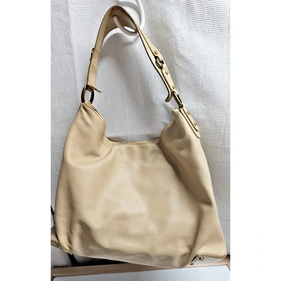 Vintage Cole‎ Haan large beige leather hobo bucket purse one handle bag