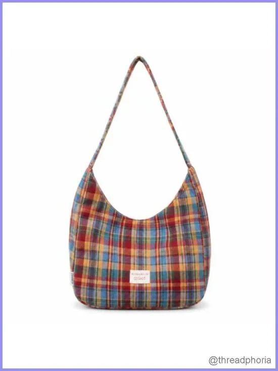 Tweed Plaid Hobo Bag - Gingham Patchwork Shoulder Purse - Magnetic Snap Closure