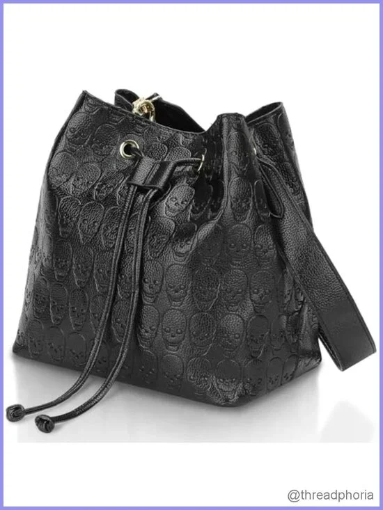 Faux Leather Gothic Skull Bucket Bag Women Shoulder Hobo Tote