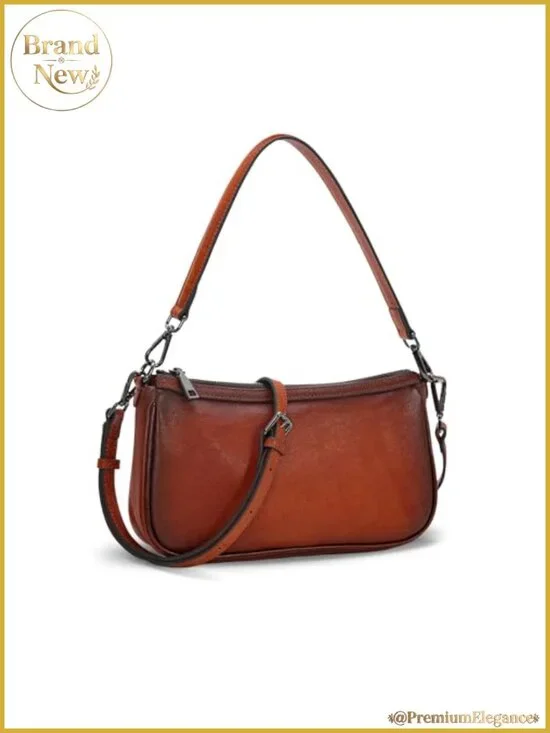 Vintage Leather Crossbody Hobo Bag Women Small Shoulder Purse Satchel with Two