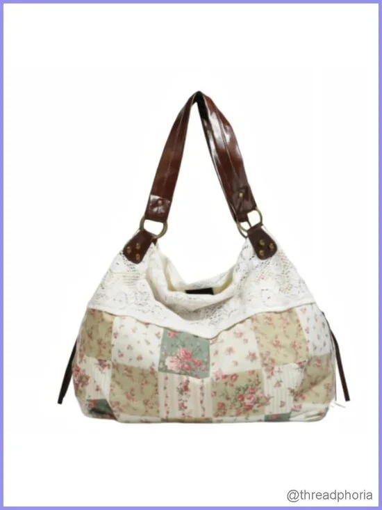 Polka Dot Lace Hobo Tote Bag Women Slouchy Shoulder Purse Floral Vintage
