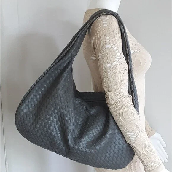 Gray Woven Hobo Shoulder Bag
