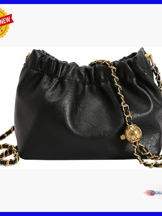Genuine Leather Hobo Bag with Chain Strap, Convertible Shoulder Crossbody Purse