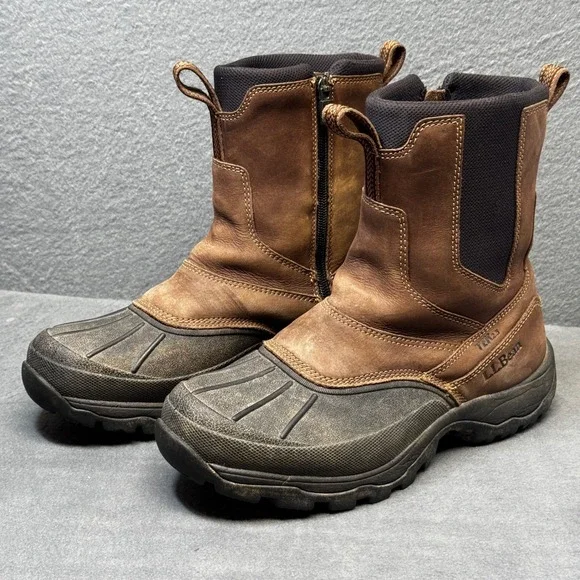 LL Bean Mens Storm‎ Chaser Side Zip Winter Boots 7.5 M Brown Primaloft 290588