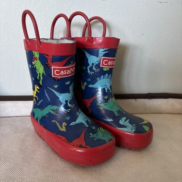 CasaMiel Kids Size‎ 5 Dinosaur Rain Boots Pre-Owned  Pull Up Style