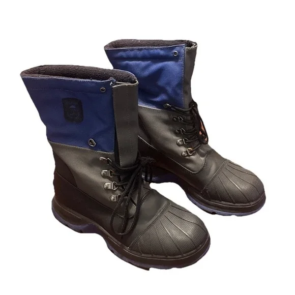 Totes Weather System Men's 8 Winter Snow Boots Black Blue Insulated Waterproof‎