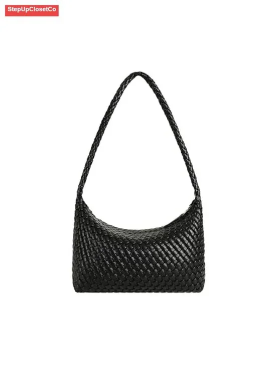 Vegan Leather Woven Tote Bag Slouchy Hobo Purse for Women Shoulder Handbag