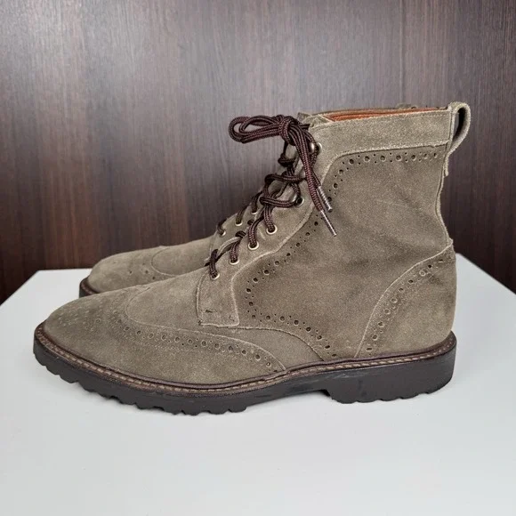 Allen Edmonds Saukville Brown Suede Wingtip Brogue Lug Sole Boots 11 D - Read
