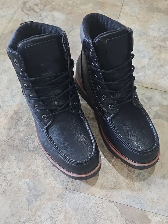 Levi's Black Lace-Up Moc Toe Boots with Brown Trim