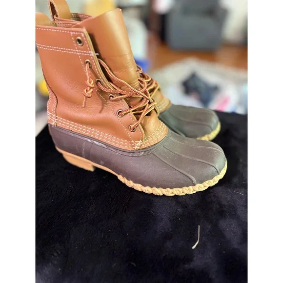 LL Bean Boots 8 Inch Duck Boots Mens Brown Tan Leather‎ Waterproof Made in Maine