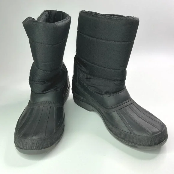 Black Snow Boots Mens Size 9 Insulated Waterproof Shell Hook and Loop HB22001