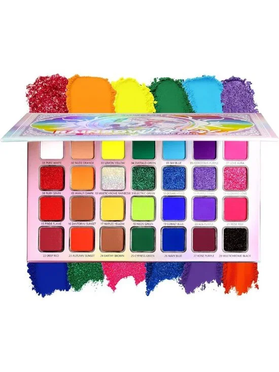 Colorful 28-Color Neon Rainbow Eyeshadow Palette - Bright Metallic & Matte