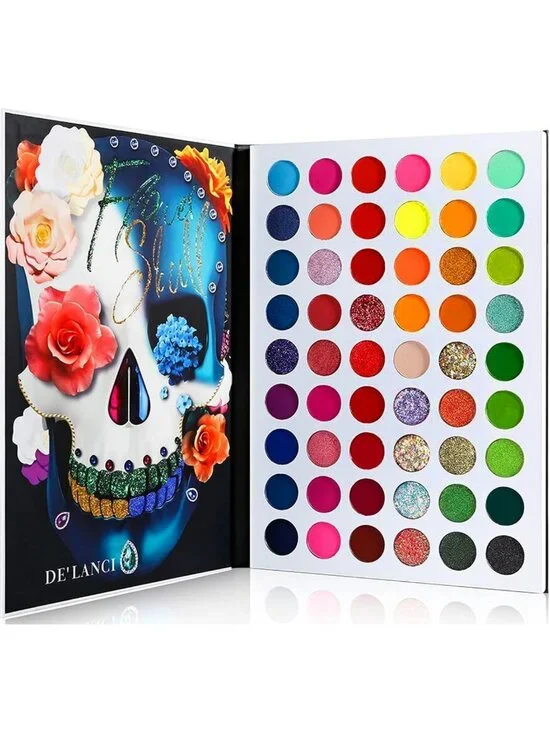 Vibrant 54-Color Eyeshadow Palette - Bright Neon, Glitter & Matte Shades for