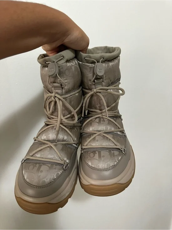 Dior Taupe Monogram Quilted Winter Lace-Up Boots