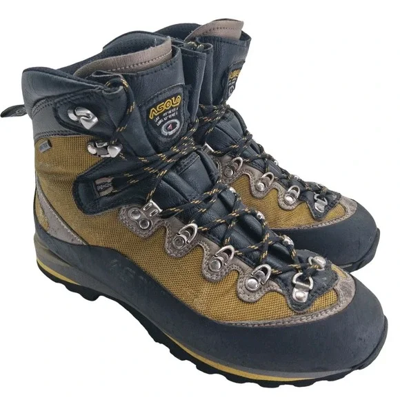 Asolo Mountain Boots Men 9.5 Yellow Gray Nylon Gore-Tex Waterproof Vibram Hiking