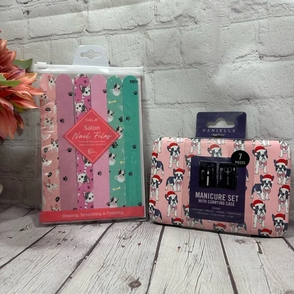 NWT danielle manicure set with carrying case cala nail files boston terrier