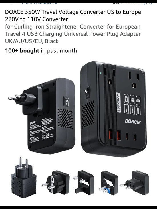 Travel Voltage Converter 350W with USB - Black