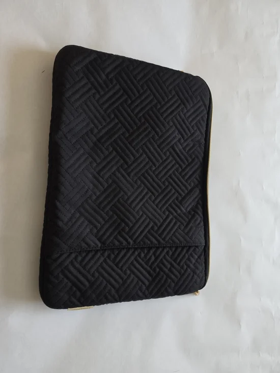 Black Quilted Laptop Sleeve with Gold Zip Closure